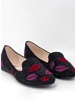 New Black Rhinestone Poppy Lip Galle SlipOn Loafer Flats Exclusively For Macy's
